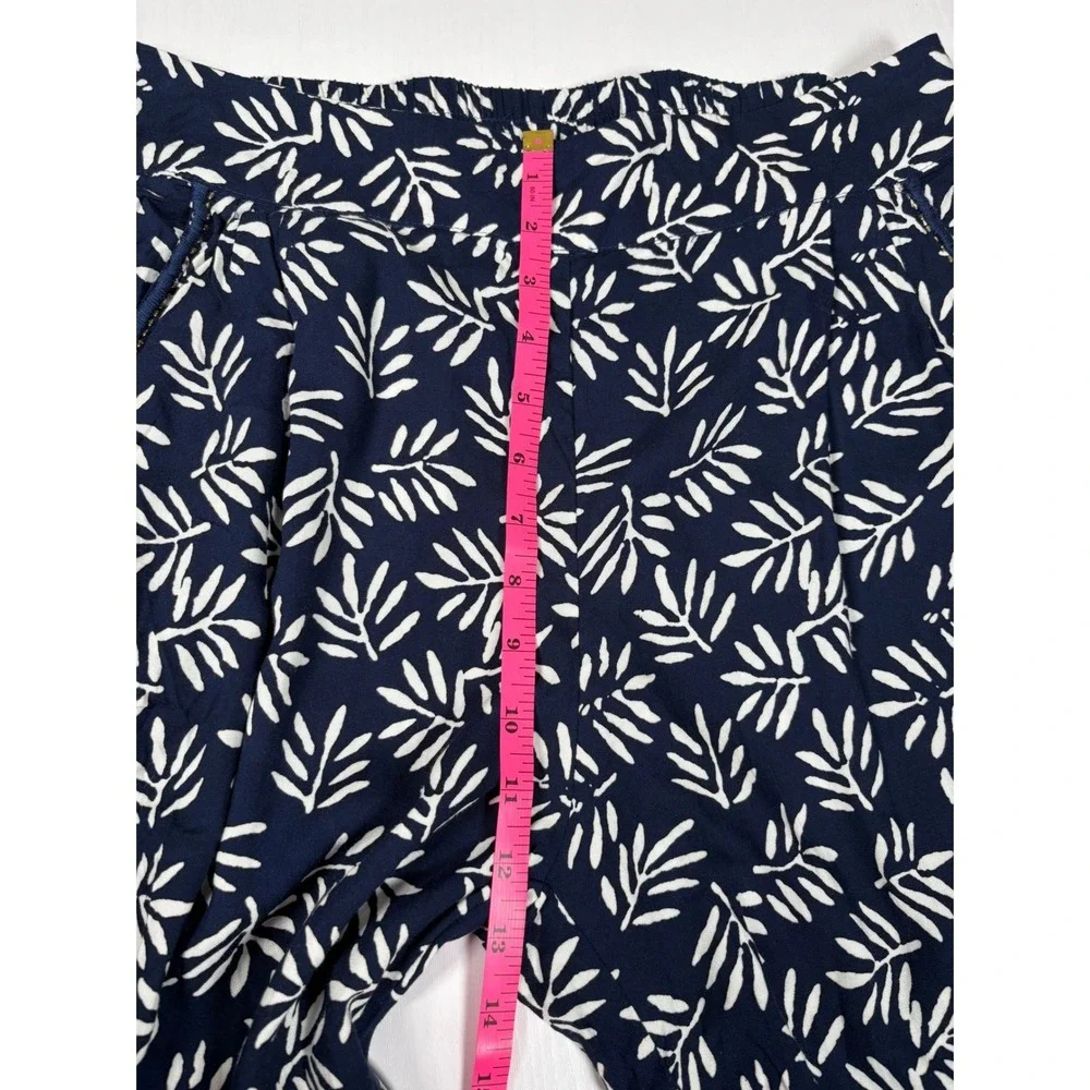 Skemo Palm Pants Navy White Tropical Leaf Print Wide Leg Rayon XL NEW Beach Boho